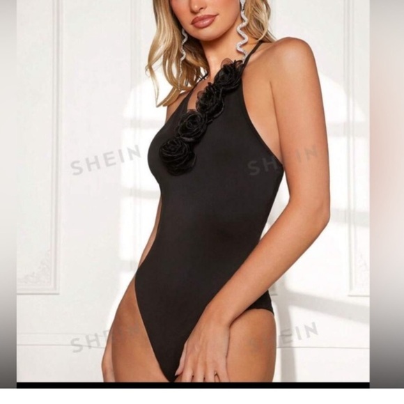 SHEIN Privé 1pc Stereo Flower Halter Neck Backless Bodysuit size L new - Picture 7 of 16